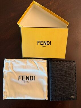 Fendi Black Leather Passport Holder and Notebook with Yellow Box and Dust Bag